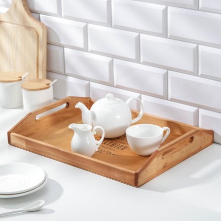 Wooden tray with decor, 40 × 30 × 7.5 cm, pine