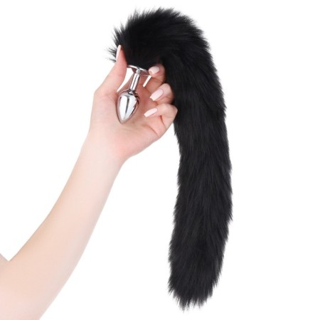 Anal traffic jam with a fur on the oksa, silver sleeve 28 mm, tail 400 mm, black-2