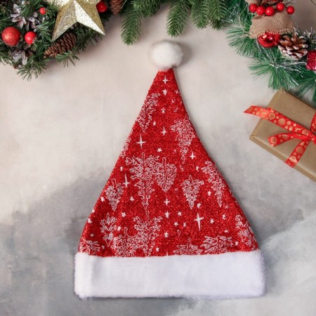 New Year's cap "snowy forest" 30x37 cm, red