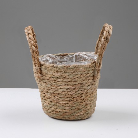 Kashpo wicker "safari" with handles, 15.5x15.5x13.5 cm, natural