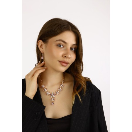 Set 2 objects: earrings, necklace "magnificent eyelids" flowers, pink color in gold, 42 cm-2