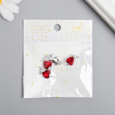 Decor for creativity metal, rhinestones "Rubin heart with bow" 1.8x1.5 cm-2