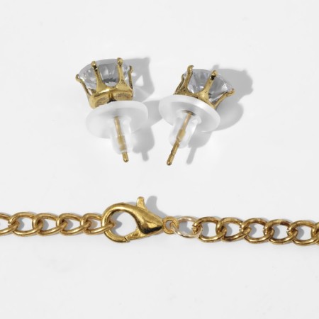 Set 2 objects: earrings, pendant “vintage”, white-green color in black gold, 36 cm-1