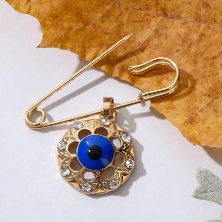 Mandalah-shaped pins, 3 cm, blue color in gold-1