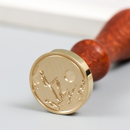 Printing for wax with a wooden handle "Moonlit Night in the Mountains" 9x2.5x2.5 cm-3