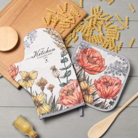 Set of kitchen. Ethel "poppy fields" mittens-seging 20x28cm, 19x19cm severity, 100% HL