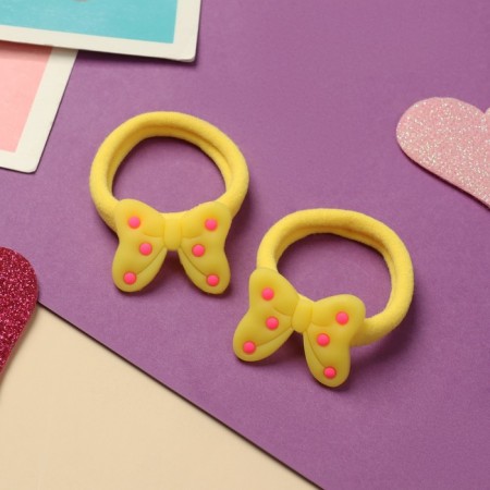 Hair gum "Melody" (set 2 pcs) bow, 4 cm, yellow-1