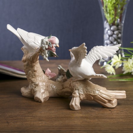 Souvenir ceramics "Two birds on a branch with flowers" 14x21x9 cm-4