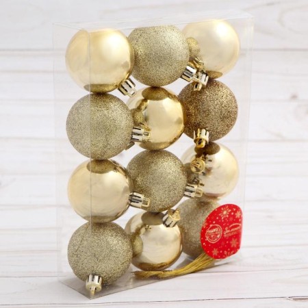 Set of balls plastic D-5 cm, 12 pcs "glossy shine" gold-1