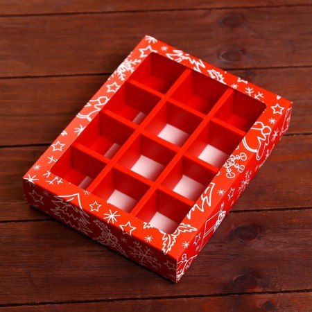New Year. Box for 12 sweets "Snowman", 19 x 15 x 3.6 cm, confectionery packaging-1