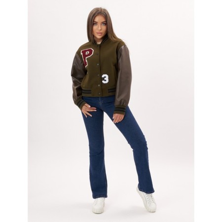 Leather bomber female color khaki, size 48-7