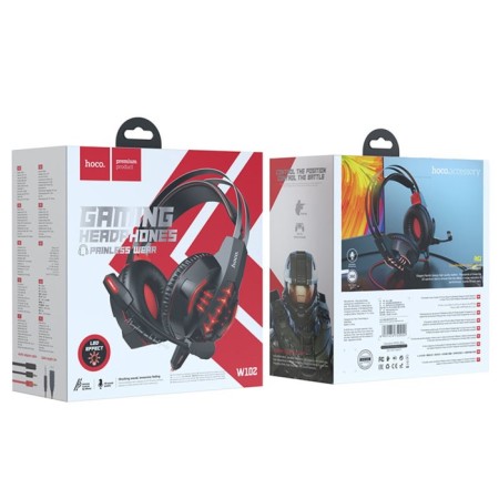 Hoco W102 headphones, game, full -size, microphone, USB, 3.5mm, 2 m, red-5