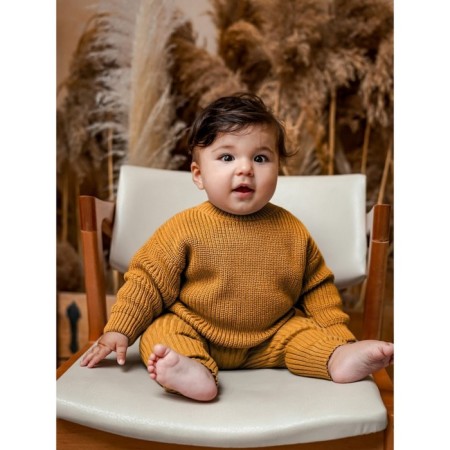 Sweater Knitted Children's Amarobaby Pure Love Buddy, height 92 cm, mustard color is mustard-4