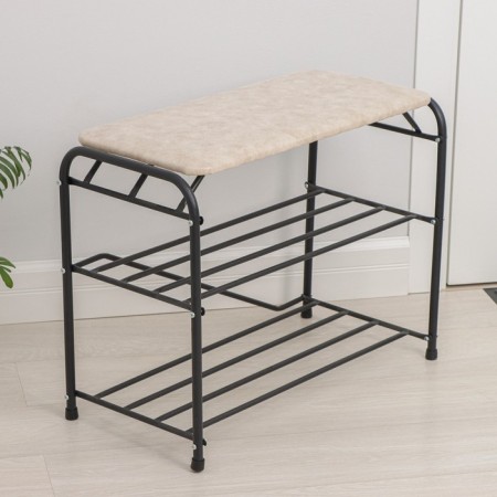 Seat shoe stand, 3 tiers, 65 × 32 × 48.5 cm, suede, black color-2