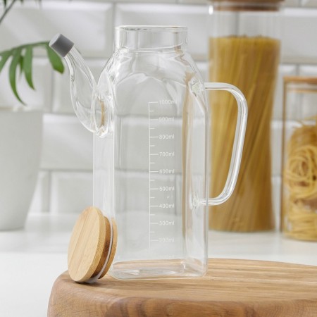 Glass of glass measuring with a bamboo cover "Eco", 1 liter-1