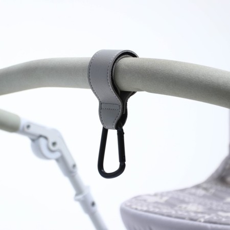 Carabiner for bags for a stroller, for Velcro, eco -leather, gray color-9