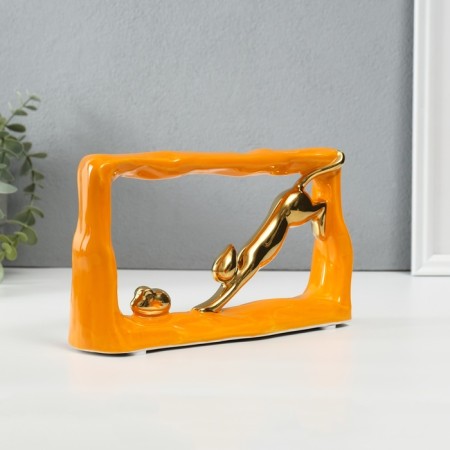 Souvenir Ceramics "Cats Mouse - Pursuit. Rectangle" Orange with gold 5.5x21.5x13 cm-1