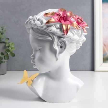 Polystone souvenir "Baby with lily in her hair and butterfly" White 23x17x7 cm-1