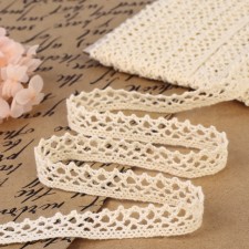 Knitted lace, 15 mm × 15 ± 1 m, beige color
