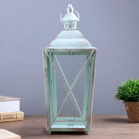 Climber metal, glass "flashlight" blue with a patina set 2 pcs 28x12x12; 38x16x15 cm-4