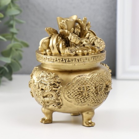 NECKE Polystone for bronze "A bowl of wealth with a dragon" 9x9x11 cm-1