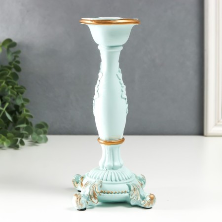 Polystone candlestick for 1 candle "lush sheet" of pale blue 21.5x9x9 cm-5