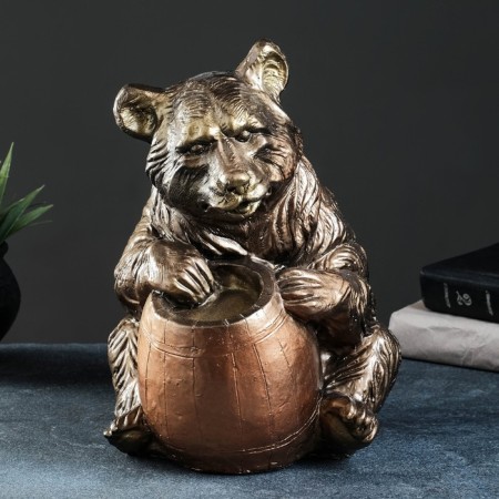 Piggy bank "Bear with a barrel" bronze, 27x24x28cm-1