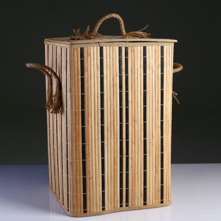 Bellya basket with a lid is folding with handles 37x37 cm H 56 cm, bamboo, jute