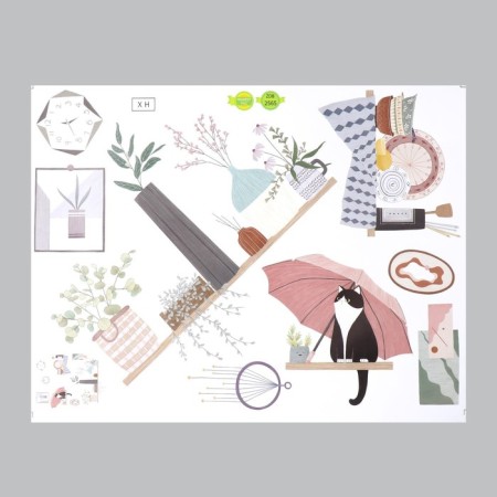 Stick plastic interior color "cat on a shelf under an umbrella" 45x60 cm-1