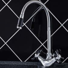 Kitchen mixer RMS SL92BL-279F, two-wound, high spout, chrome/black