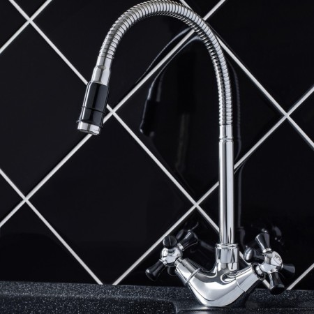 Kitchen mixer RMS SL92BL-279F, two-wound, high spout, chrome/black