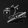 Set of men's “cufflink + tie clip” rectangle, black and white color in silver
