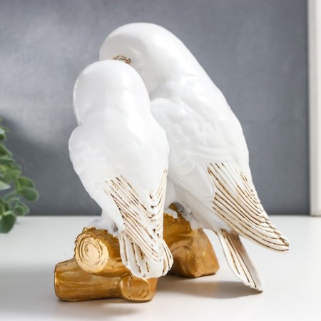 Polystone souvenir "White owls on the Golden Crap" 19x12x16 cm-3