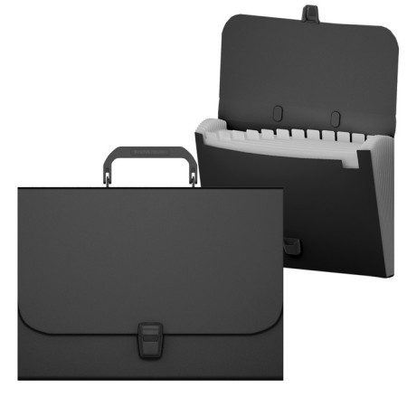 A4 Portfire folder, 12 departments, 600 μm, Erichkrause Matt Classic, up to 350 sheets, black