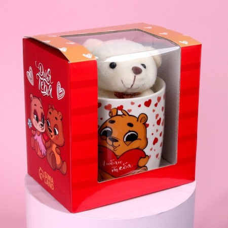 Set "I love you", a toy in a mug, Bear, color mix-8