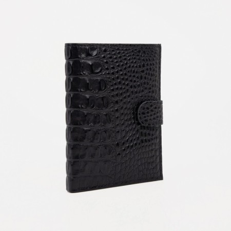 Male purse on the button, a department for car documents and passports, black color