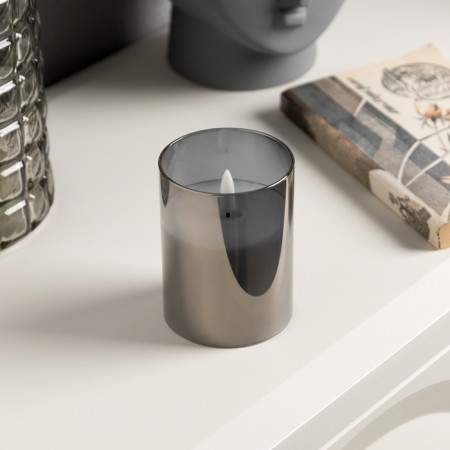 Silver LED candle, 7.5 × 10 × 7.5 cm, wax, plastic, batteries AAAX3 (not in the kit), glow warm white-1