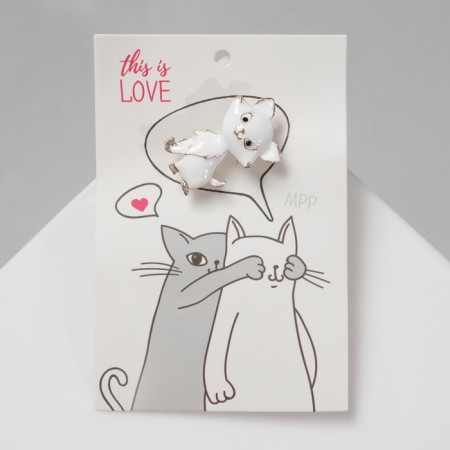 Brooch "Kitten" is disheveled, the color is white in gold-3