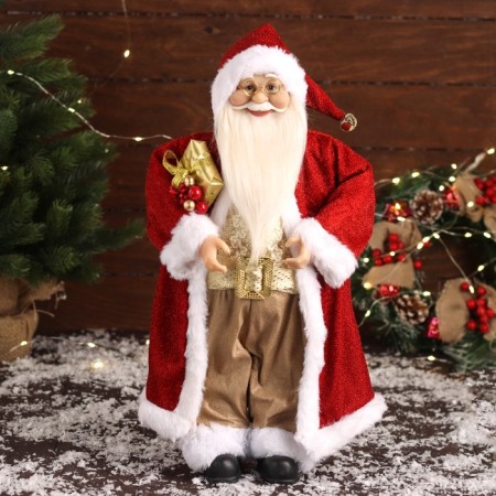 Santa Claus "in a cap, a gift and berries" 46 cm, red
