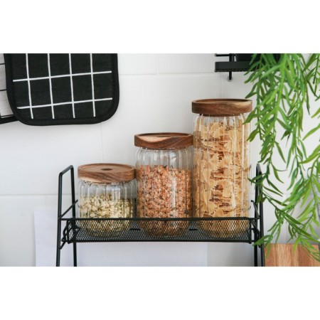 Glass Bank for bulk products with a wooden lid Magistro "Daphne", 1 l, 9 × 20 cm-4