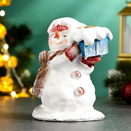 Snowman Snowman with a gift 12cm-1