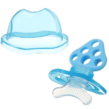 Silicone teether "for the front teeth", blue, with a cap of crumb I-9