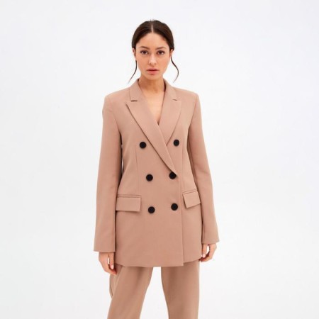 Jacket female double -breasted mist size 46, beige color