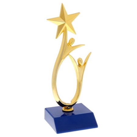 The award figure "Man with a star", gold, the plastic stand is blue, 18 x 6 x 6 cm.-1