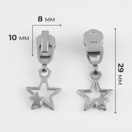Automatic castle for metal zippers, No. 3, decorative, 10 pcs, Nickel color-2