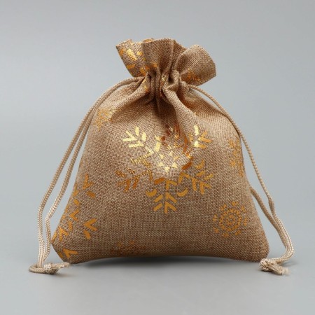Bag gift canvas "Golden Snowflakes", embossing, 10 x 12 cm +/- 1.5 cm, New Year-1