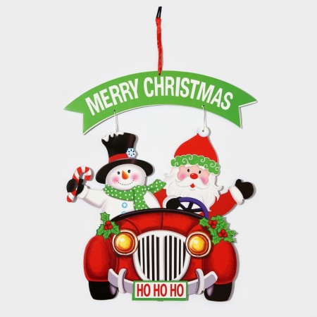 Decorative decoration (suspension) "Santa Claus and a snowman on a car" 40x34 cm-5