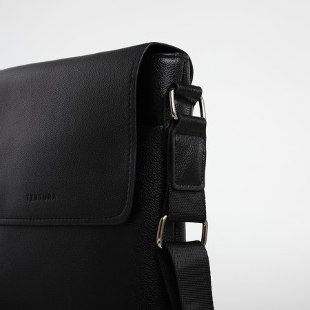 Male bag over the shoulder, Textura, external pocket, black color-6