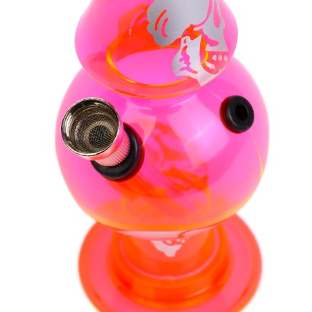 Bong, H-20.5 cm, "Skull", with a grinder, acrylic, pink-1