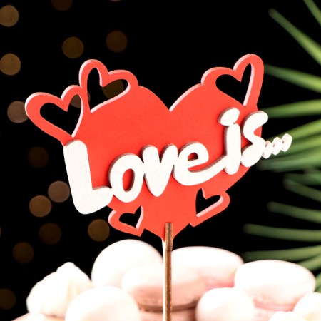 Topper "Love is", in packaging, red, 15 × 7 cm-1